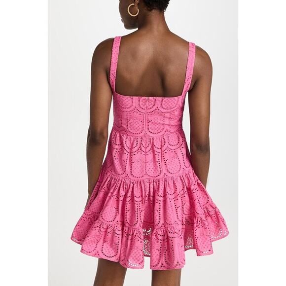 BORGO DE NOR Freddie Mini Dress Pink Eyelet Tiered Fit Flare Sleeveless 4-6 - Picture 4 of 7